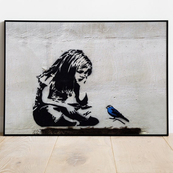 Girl With Blue Bird Banksy Poster Graffiti Street Wall Art Birthday Gifts  for Art Lovers