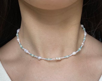 Collar con cuentas de perlas de agua dulce, Collar con cuentas, Collar de perlas, Joyería con cuentas de semillas, Regalos para ella/él, Gargantilla con cuentas