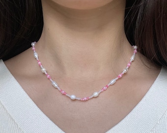 Freshwater Pearl Beaded Necklace, Beaded Necklace, Pearl Necklace, Seed Bead Jewelry, Gifts for Her/Him, Beaded Choker