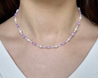 Freshwater Pearl Beaded Necklace, Beaded Necklace, Pearl Necklace, Seed Bead Jewelry, Gifts for Her/Him, Beaded Choker