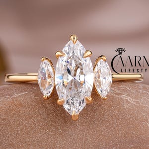 Three Stone Engagement Ring, 1.50 CT Marquise Cut Moissanite Ring, Wedding Ring For Women, Anniversary Gift For Wife, Trilogy Diamond Ring.
