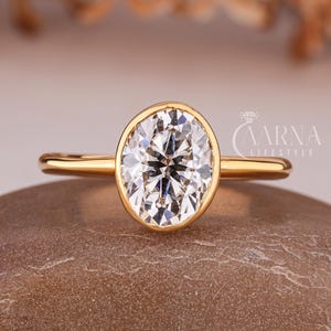 1.80 CT Oval Cut Moissanite Engagement Ring, 14K Yellow Gold Ring, Bezel Set Solitaire Ring, Dainty Bridal Ring, Gift For Her, Promise Ring.
