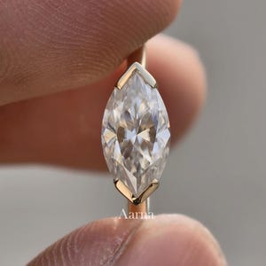 East To West Marquise Cut, 1.50ct Marquise Cut Moissanite Engagement Ring, Half Bezel Solitaire Ring, 14K Yellow Gold Ring, Anniversary Gift