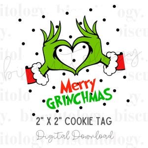 Merry Grinchmas Herz Cookie Tag Quadrat