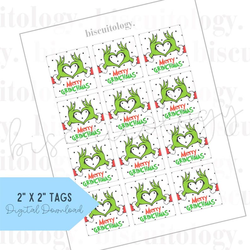 Merry Grinchmas Heart Cookie Tag Square Etsy