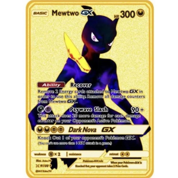 Mavin  Metal Gold Shadow Mewtwo GX & Ancient Mew Custom Pokemon Go Card  Amiibo Promo