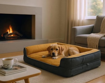 Mustard Black color Premium Quality Removable and washable Sofa Bolster orthopedic dog bed