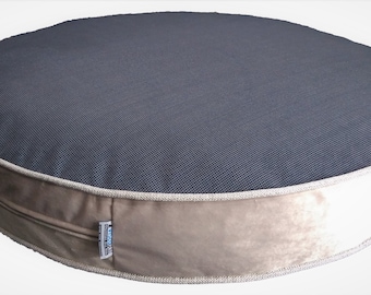 Round Orthopedic Dog Bed: Navy Blue & Silver, Washable Cover