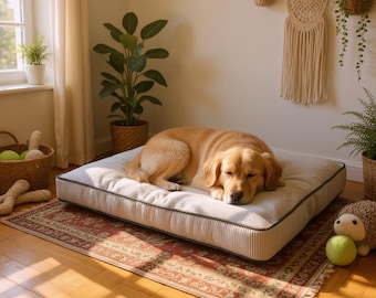 Custom Orthopedic Dog Bed Cover: Removable Cream Upholstery