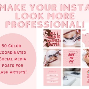 50 Pink Lash Artist Instagram Posts | Lash Tech | Lashes Posts | Lash Artists Post | Instagram Post Pack