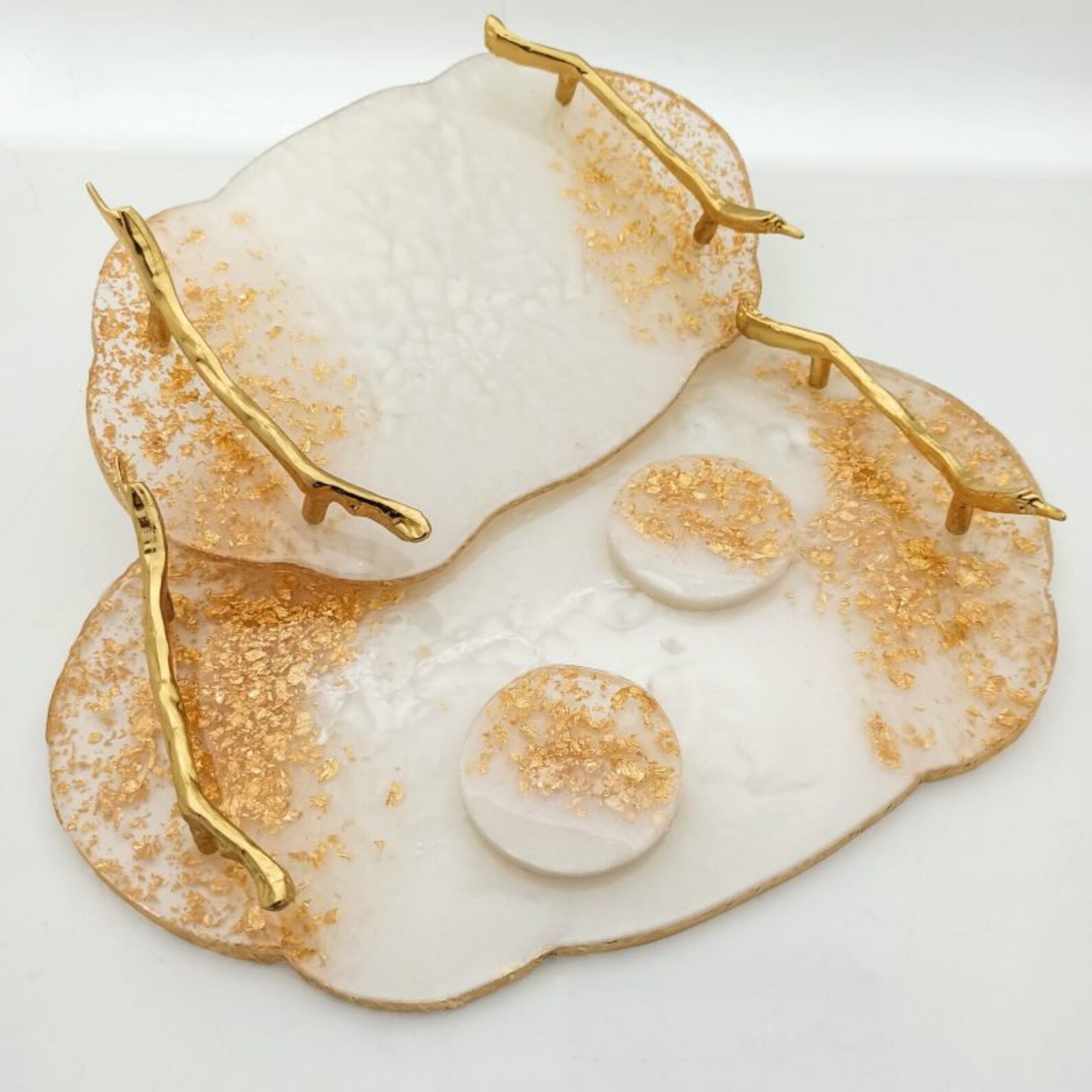 Weißes und hellbraunes Kunstharztablett mit goldfarbenen | Etsy