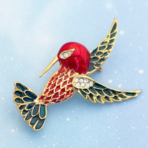 Art Nouveau Vibrant Flight Brooch | Colorful/Gold Tone Brooch | J21