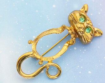 vintage Golden Cat| Chat chanceux| Chaton| Broche| J4