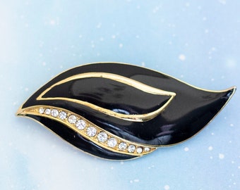 Art Nouveau Precious Black Leaf Brooch | J2