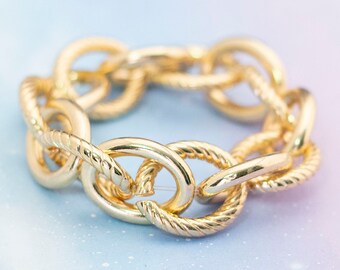 Vintage Elegant Ring Link Chain Bracelet | Gold Tone Chain Bracelet | Flexible | J21