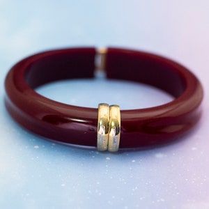 Vintage Elegant Brown Hinged Bangle | Brown & Gold Tone Hinged Bangle | 7.25 inch | Avon | J8