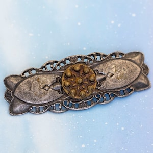 Vintage Victorian Floral Bar Circle Bronze Tone Brooch | J26