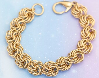 Vintage Unique Chain and Link Gold Tone Bracelet| 8 inch| J16