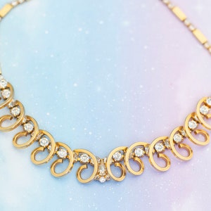 Vintage Golden Spirals Rhinestone Choker Necklace | Gold Tone Choker Necklace | 16 inch | J17