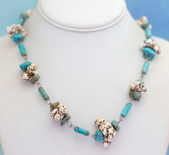Vintage Abstract White Stones Blue Beads Beaded N… - image 2