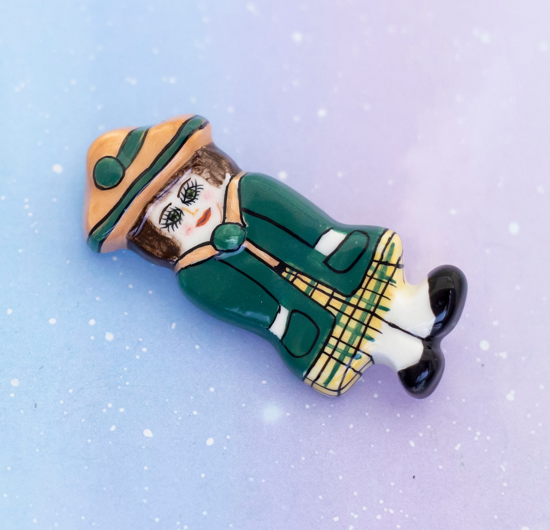 Vintage Ceramic School Girl Brooch Girl Scout Brooch Kids School Brooch