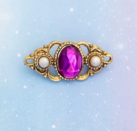 Vintage Art Deco Purple Gem Victorian Pearl Brooc… - image 1