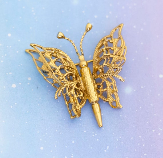 Vintage Art Nouveau Butterfly Brooch | Gold Tone M