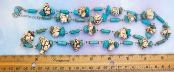 Vintage Abstract White Stones Blue Beads Beaded N… - image 3