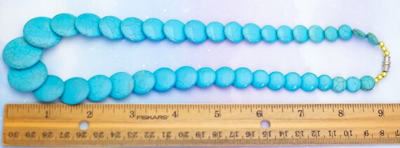 Vintage Blue Circle Stones Beaded Necklace | 19 i… - image 3