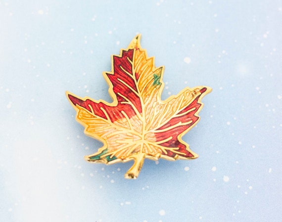 Vintage Gold & Red Maple Brooch | Gold Tone Brooc… - image 1
