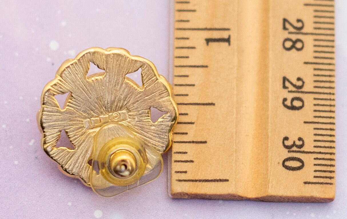 Vintage Solar Pearl Stud Earrings | Gold Tone Stud Earrings