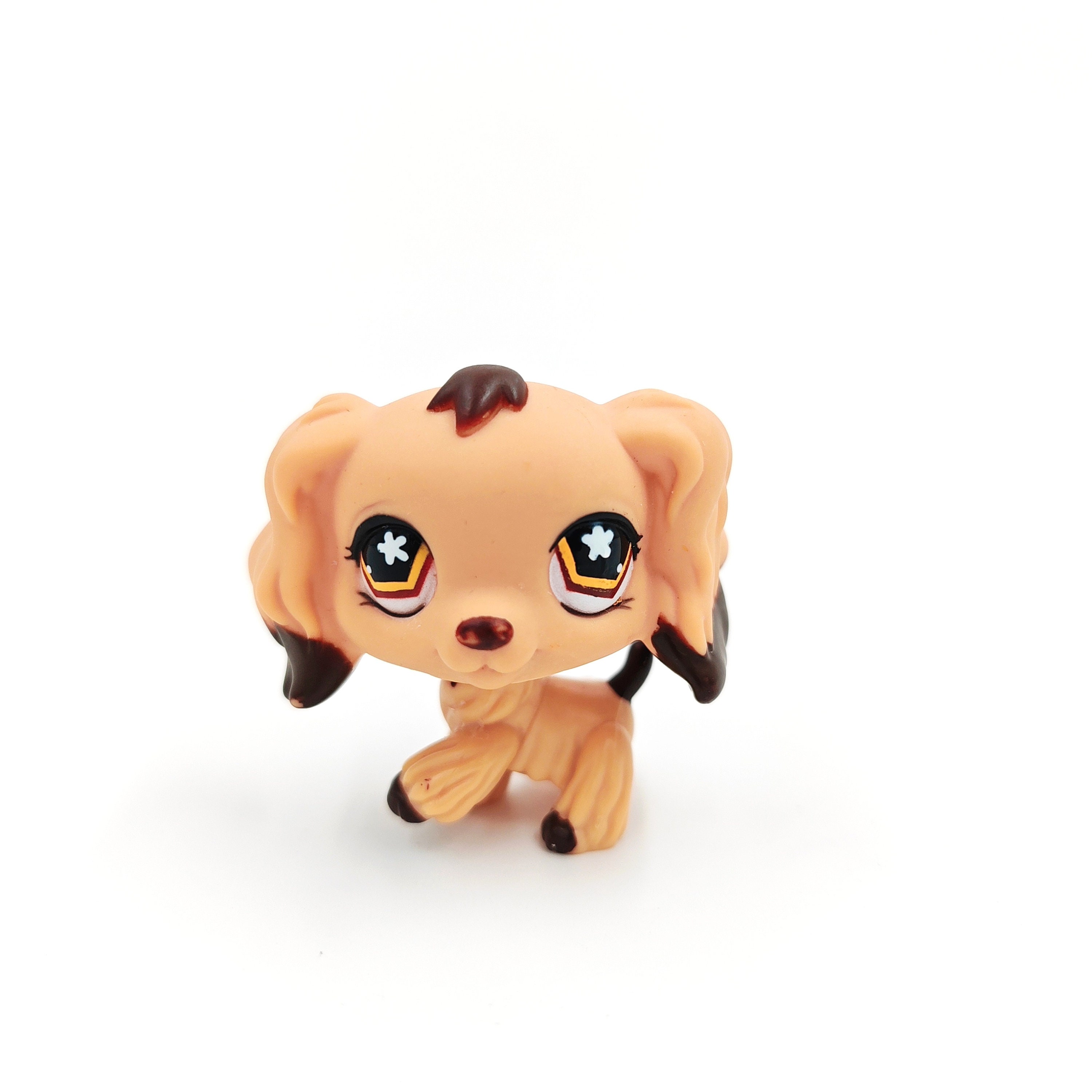 Littlest Pet Shop LPS 575 Authentic Cocker Spaniel Tan Brown Flower Eyes Rare Littlest Pet Shop