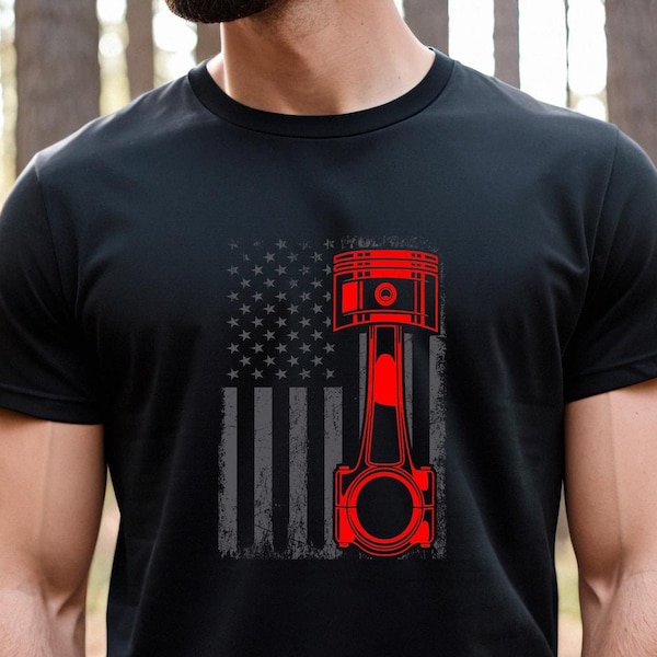 Mechanic Shirt, American Flag Piston, Patriotic Mechanic, Mechanic Gift, Car Mechanic, Diesel Mechanic, Diesel Truck, Diesel Engine -ID:2786