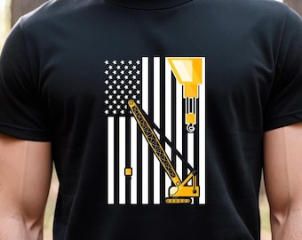 Patriotic Crane Operator Shirt, Crane Operator Gift, Heavy Equipment Operator, Construction Truck, American Flag, Father's Day Tee -ID: 2529