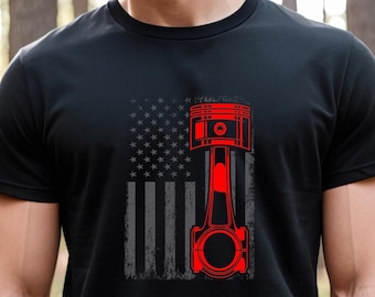 Mechanic Shirt, American Flag Piston, Patriotic Mechanic, Mechanic Gift, Car Mechanic, Diesel Mechanic, Diesel Truck, Diesel Engine -ID:2786
