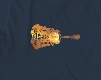 Vintage Guitar Shirt, Christmas Gift, Father's Day, Birthday Gift, guitar sunset, reflection on water, guitarist shirt - ID: 679