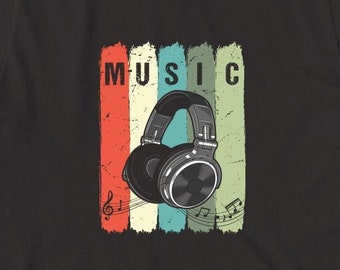 Vintage Music Headphones Shirt, Christmas Gift, Birthday Gift, Music Clef, DJ Tshirt, Electronic Music, Music Producer, DJ Gift - ID: 925