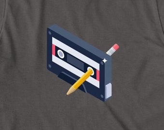 Pencil Winding Cassette Tape Shirt, Christmas Gift, Birthday Gift, Mother's Day, Father's Day, Old School, Cassette Rewind - ID: 954