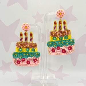 Birthday Cake Earrings | It&#39;s My Birthday Gift, Birthday Party Jewelry, Seed Bead Cake Earrings, Happy Birthday Accessories, Birthday Girl