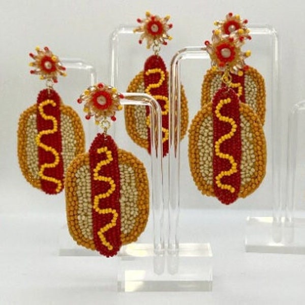 Hot Dog Earrings || Novelty Earrings Food Earrings Fun Earrings Fourth Of July Miniature Food Earrings Quirky 4th Of July Earrings American