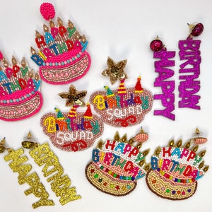 Happy Birthday Earrings – Fun Cake, Cupcake Jewelry, Seed Bead Party Earrings for Birthday Girl Gift