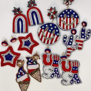 USA Earrings | 4th of July Earrings, Stars and Stripes Jewelry, Patriotic Earrings for Independence Day, American Flag July 4th Accessories