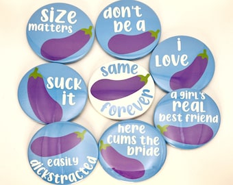 Eggplant-Themed Bachelorette Buttons | Funny & Naughty Party Favors for a Nashty Celebration