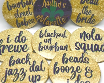 Mardi Gras Bachelorette Buttons | NOLA Bach, Fleur de Lis, Fat Tuesday & Party Vibes