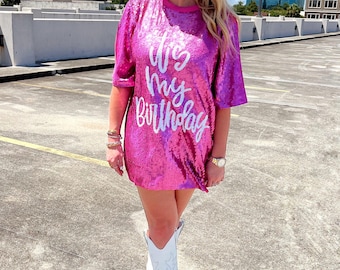 its my birthday t shirt dress It's My Birthday Sequin T-Shirt Party Dress Pink / One size