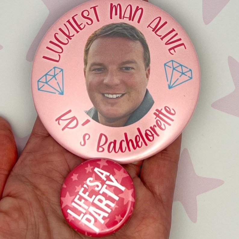 Grooms Face Bachelorette Buttons | Team Bride | I Do Crew Bach Party Favor | Custom Bachelorette Buttons image 6
