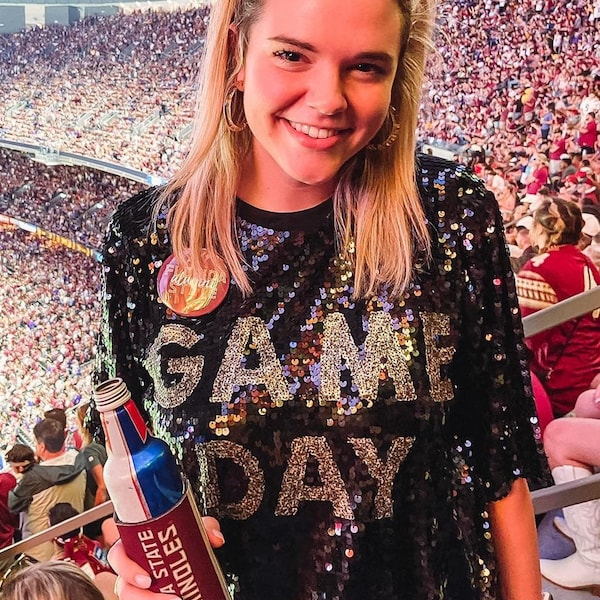 Gameday Sequin T Shirt Dress || College Apparel Football Shirt Jersey Dress Gameday Football Gameday Outfit Tailgate Party Gameday Shirt