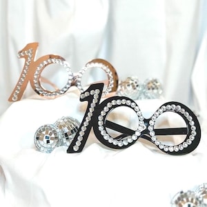 100th Birthday or 100th Day of School Glasses | Rhinestone Party Glasses in Black or Rose Gold | Price is for 1 Pair