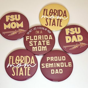 Florida State University Mom Dad || Official Licensed Gameday Buttons FSU Seminoles Merch Noles Tailgate Football Gifts Pins Fsu Mom Fsu Dad