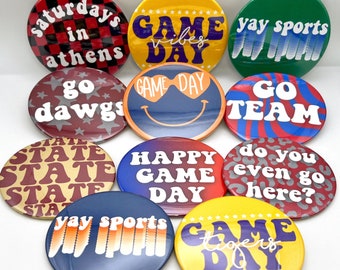 Gameday Pinback Buttons | College Football Game Day Accessories | Tailgate Gameday Button Pins